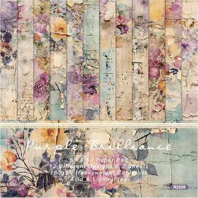 Vintage Floral Scrapbook Paper Pad - Flower Patterned Purple Brilliance 