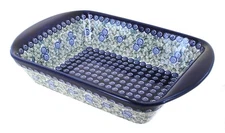 Blue Rose Polish Pottery Seaside Swirl Large Rectangular Baker with Handles