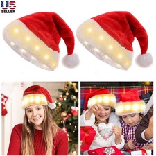 1/2PCS Christmas Santa Claus Hat LED Holiday Party Cosplay Costume Plush Cap USA