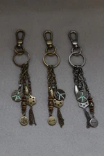 Sak Purse Charm Keychain with Clip Metal Logo Bead Thread Boho NEW NWOT