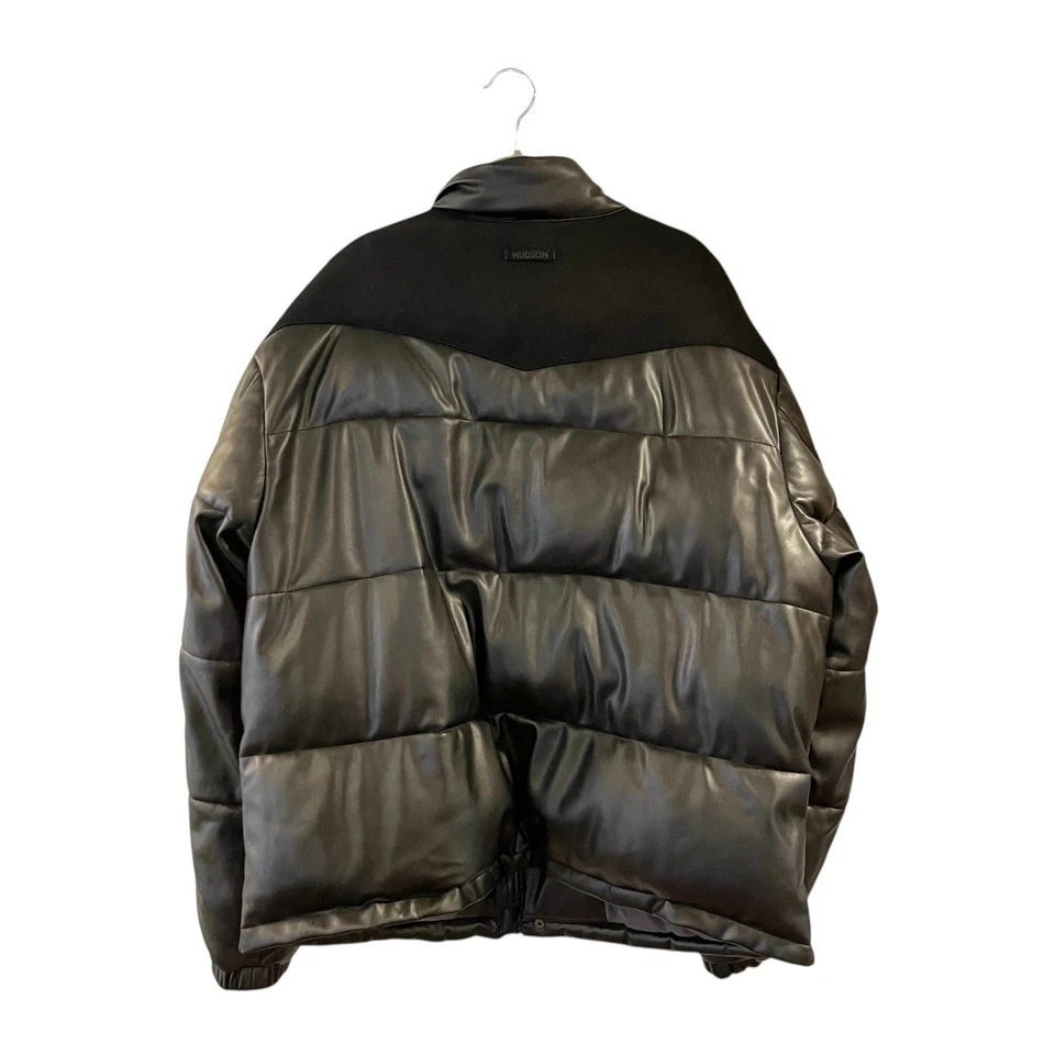Hudson Faux Leather Puffer Jacket Men’s XL Black Quilted Biker Style Warm Thick - Image 3 of 4