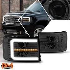 For 07-14 Sierra LED DRL+Sequential Signal Lamp Projector Headlight Smoked/Clear