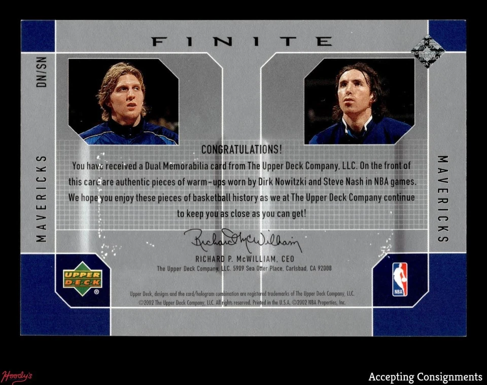2002-03 Upper Deck Finite Elements Dual Warm-Up Jersey Dirk Nowitzki Steve Nash - Image 2 of 2
