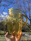 Vintage "Heritage Hill" Honey Gold Glass Pitcher, Anchor Hocking 9” Tall Ice Lip