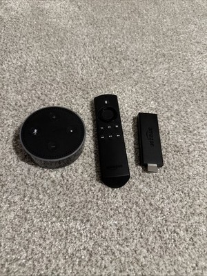 Amazon Echo Dot Smart Speaker + Fire TV Stick Bundle Alexa Voice Remote Included