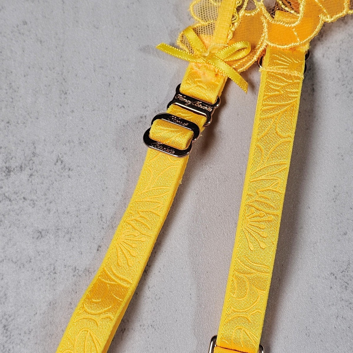 Honey Birdette Mia Buttercup Yellow Floral Embroidered Garter Belt Suspender  XL