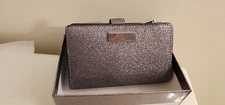 Kate Spade  Metallic  Medium Compact Bifold Wallet Glitter Silver