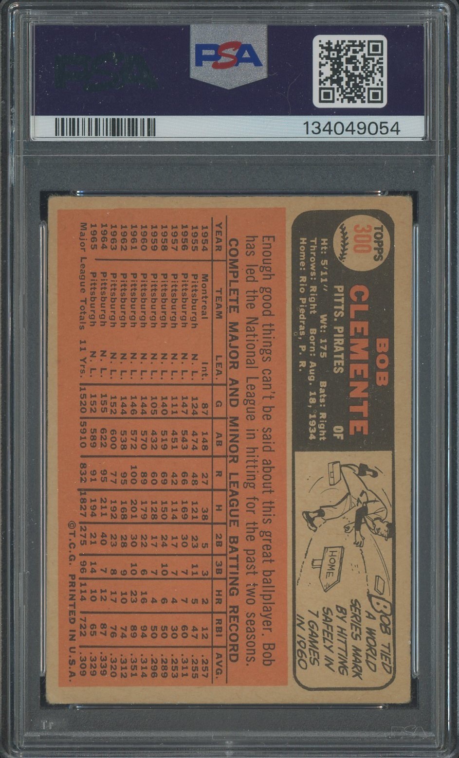 1966 Topps #300 Bob Roberto Clemente Pittsburgh Pirates HOF PSA 2 GOOD view 2