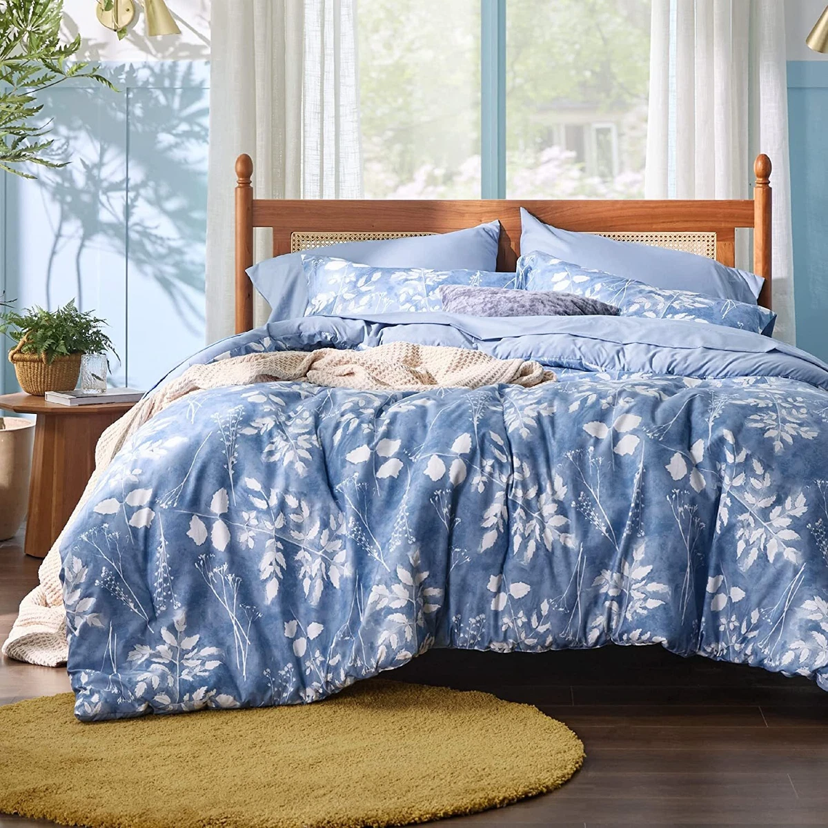 Bedsure Queen Comforter Set 7 Pieces Blue Floral Bedding Sets Queen Bed in a B