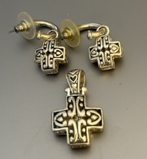 Set Silvertone Cross Pendant and Cross Dangle Earrings