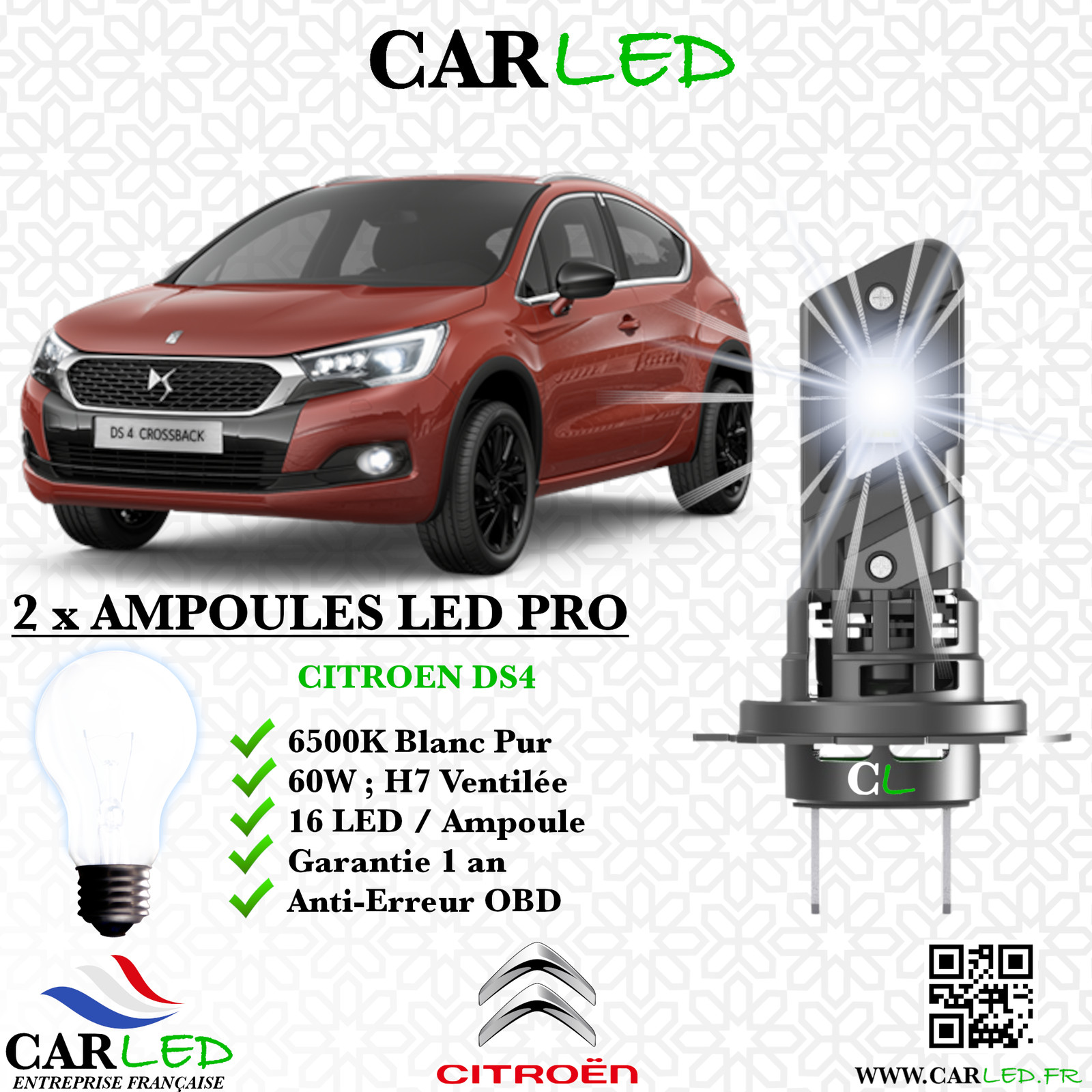 Kit ampoule LED Citroën DS4 blanc pur pour un éclairage habitacle haute intensité