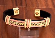 Solid Copper Leather Wrapped Magnetic Bracelet Men Women Energy Cuff TT L40