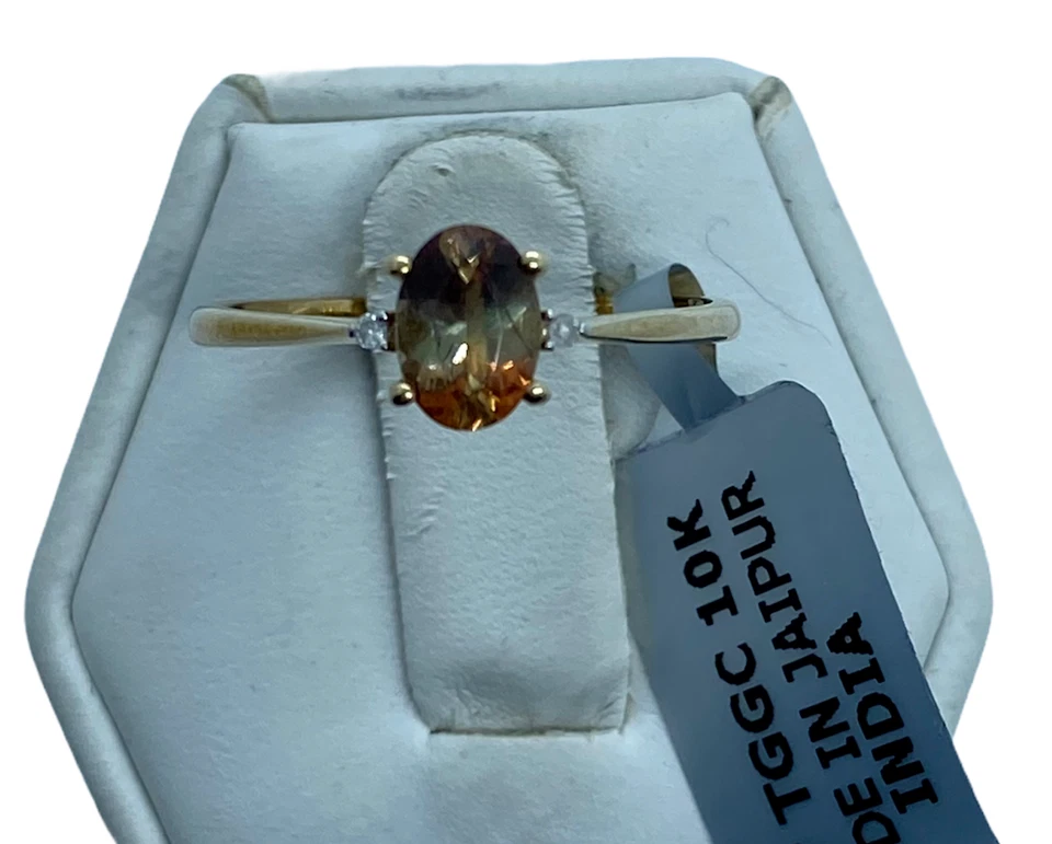 Andalusite & Diamond 9K Gold Ring Size P-Q / 8 tcw 0.78cts  Foto 3 de 4
