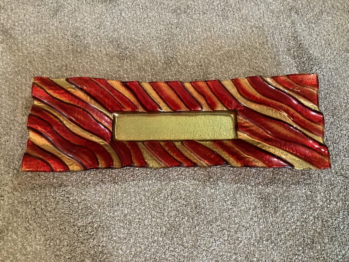 Vitri Di Nennella Italian Art Glass Tray RED and GOLD 23