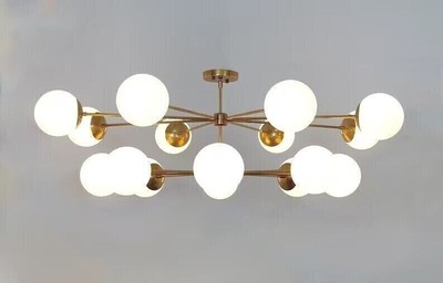 Mid Century Sputnik Chandelier KIKI Brass Low Ceiling Light Lamp , Handmade Lamp