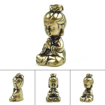 1* Klein Guanyin Buddha Statue Ornament B��ro Schreibtisch Figur Messing Heim DE