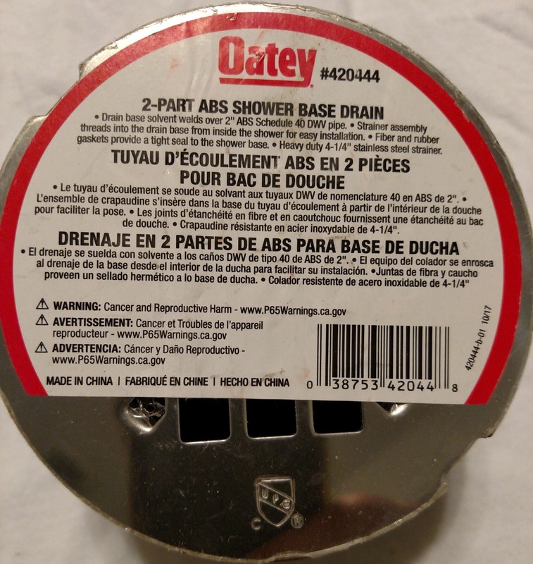 Oatey 2" 2 Part ABS Stainless Steel Strainer Shower Base Drain #420444