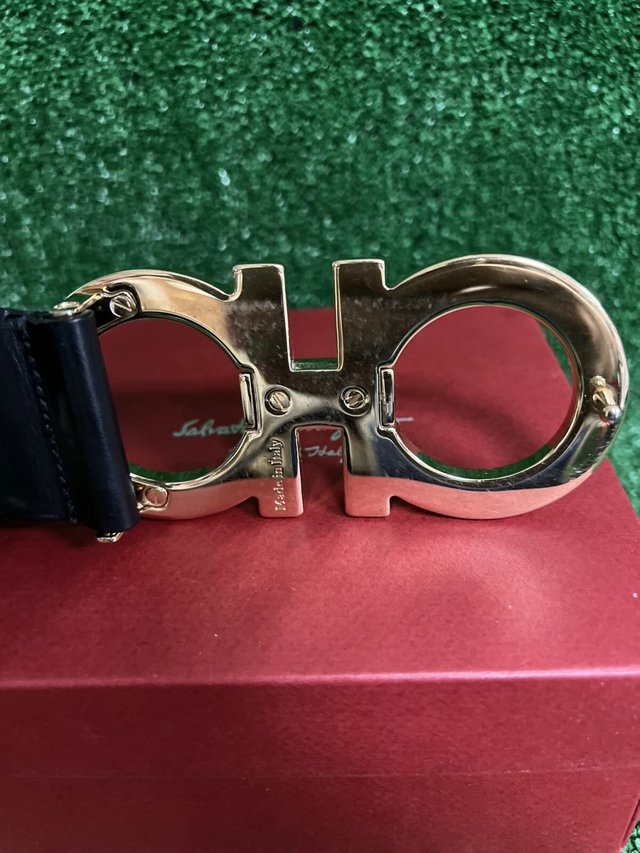 Men’s Salvatore Ferragamo Black Belt With Gold Buckle size33 AUTHENTIC W/receipt