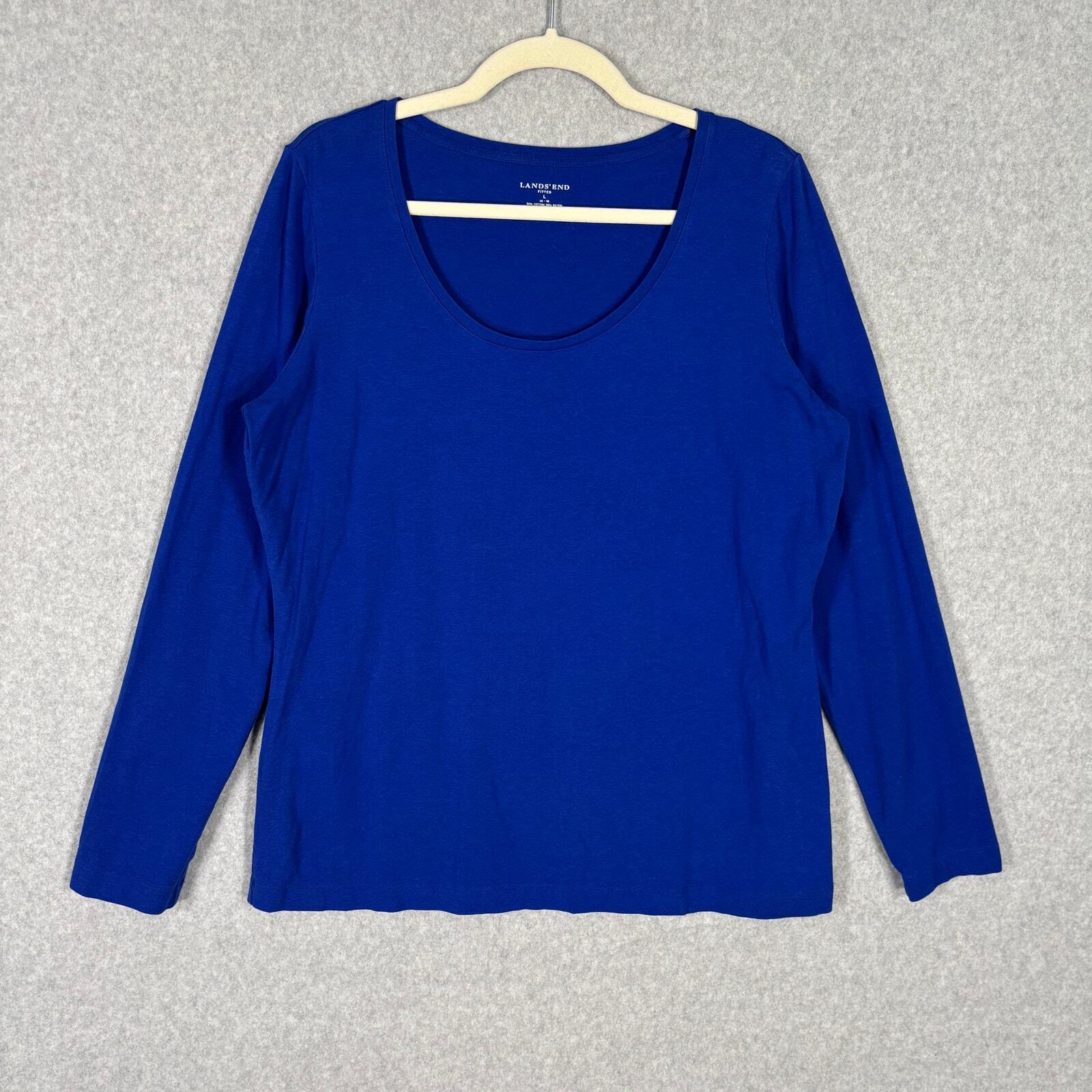 Lands End Womens Blue Fitted Long Sleeve Jersey Knit Base Layer Shirt Size Large