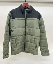 Green Puffy Jacket with Dark Accents ~ Size M ~ Lightweight and Water Resistent