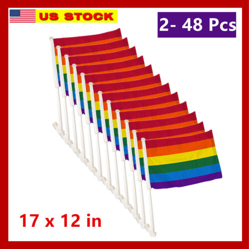 48 Pack Lot 12x17 Pride Flags Car Window Clip On Fan Banners Car Flag LGBTQ+ - Afbeelding 1 van 10