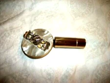 1950s FILIGREE JEWELED LUCITE LIPSTICK MIRROR COMPACT FOLDING PURSE NEVER USED