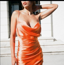 Zara Dress Size Small Orange Satin Effect Draped Mini