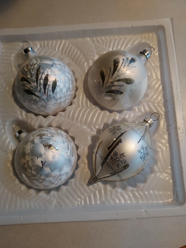 Christmas Trimmeries by Bradford Set of 4 Hand Decorated Glass Ornaments