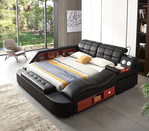 Multifunction Storage bed with bluetooth speaker, massage lounge Italian leather - Image 3 of 4