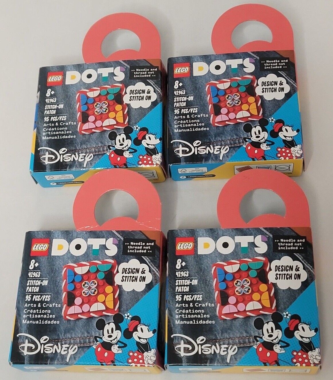4x LEGO 41963 DOTS Mickey Mouse & Minnie Mouse Stitch-on Patch LOT Disney Arts