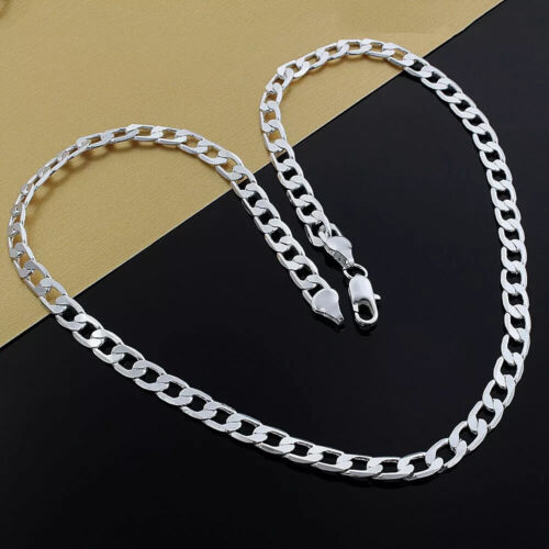 Nuova collana da uomo in argento sterling 925 larga 8 mm 16 ~ 24 pollici catena cordino cubano - Foto 4 di 24