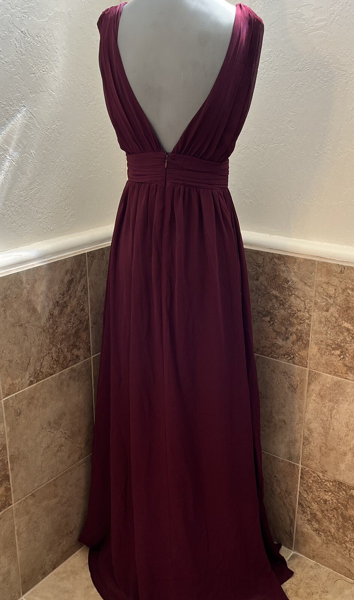 lulus heavenly hues burgundy maxi dress NWT Lulu's Side Slit Plunge Neck Dress, Small XS-4XB:XXS french fourragere on dress Texture-Solid Leather