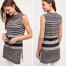 {Anthropologie} Dolan Mock Neck Striped Tunic Tank Top Navy Blue Size Medium
