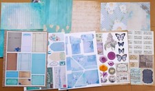 Aqua DIY Kit Junk Journal 10 Sheets Paper Scrapbook Ephemera Light blue Vintage