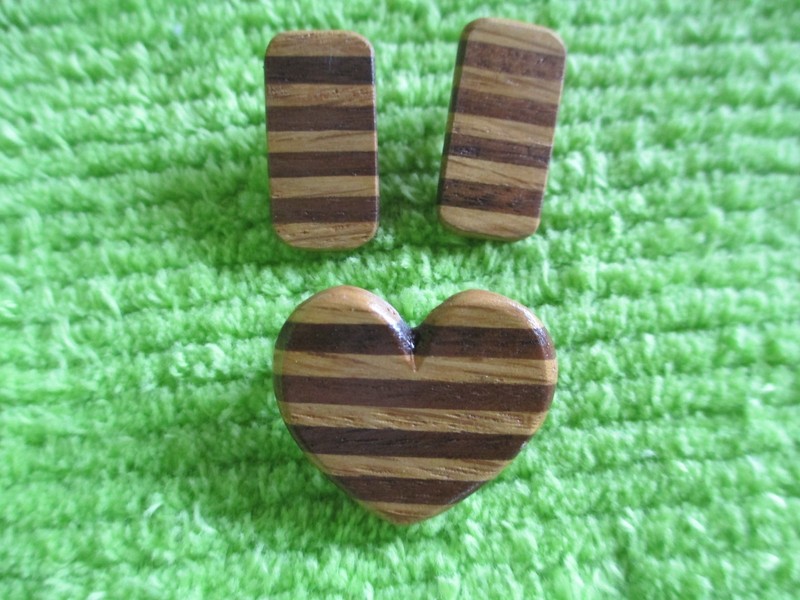 Handmade Oak & Walnut Earrings and Heart Pin Brooch