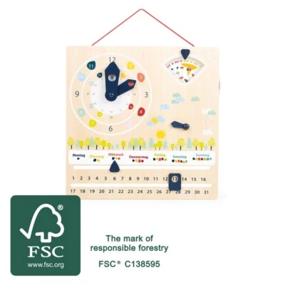 SMALL FOOT Lerntafel "Educate" Lernuhr und Kalender für Kinder, 15 Sprachen