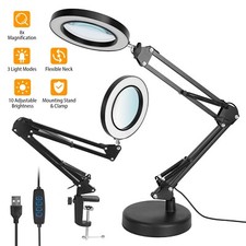 2 in 1 Magnifier LED Lamp 8X Magnifying Glass Desk Reading Light With Base Clamp