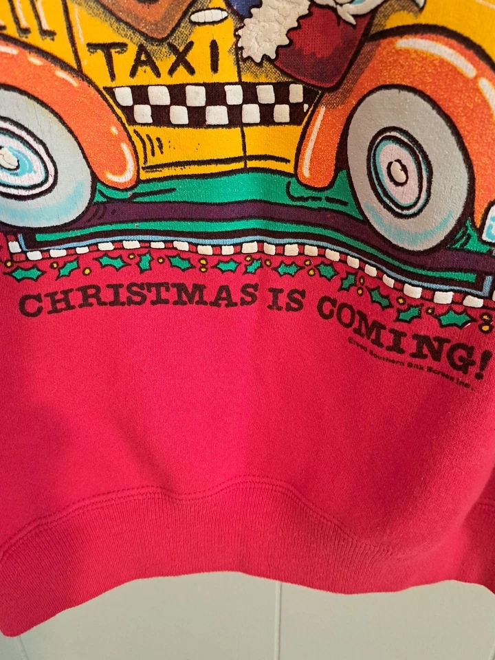 Винтажная ДЕФЕКТНАЯ 3D Рождественская толстовка NYC 1990 САНТА ТАКСИ ТАКСИ ОЛЕНЬ ПРАЗДНИК США - Изображение 4 из 4