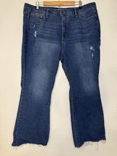 Terra  Sky Womens Plus Size 20W Blue Cut Off Boot Ankle Distressed Stretch Jean