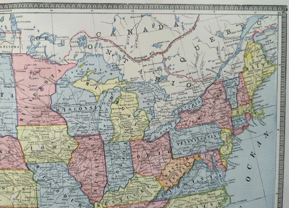 Mapa vintage 1884 ESTADOS UNIDOS DE AMÉRICA 21"x13" ~ antiguo original EE. UU. DC Foto 4 de 4