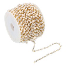 10m/33 Feet Faux Pearl Beading Chain, 3mm Brass Chain Link Style 1, Dark Gold