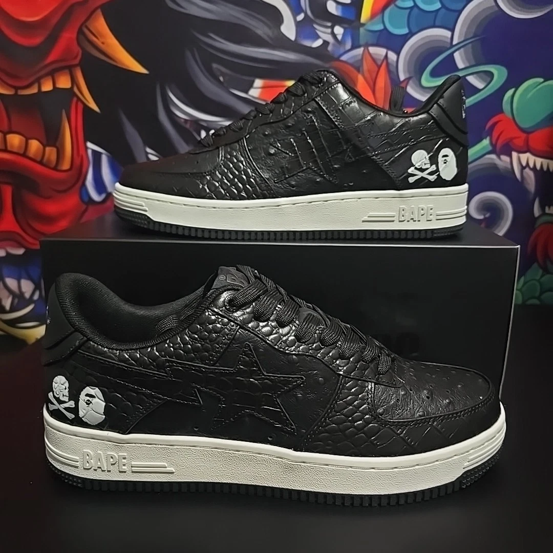 A Bathing Ape Neighborhood x Bapesta Black Crocodile & Ostrich for 