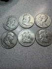 6 Franklin Half Dollar 1951 1952 1954 1959 1962 1963 All Denver Mint 90% Silver