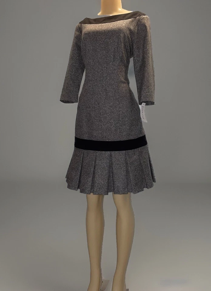 NEW Pendleton Center Stage Wool Silk Pleated Drop Waist Dress Gray Black 6 $178 - Image 3 of 4