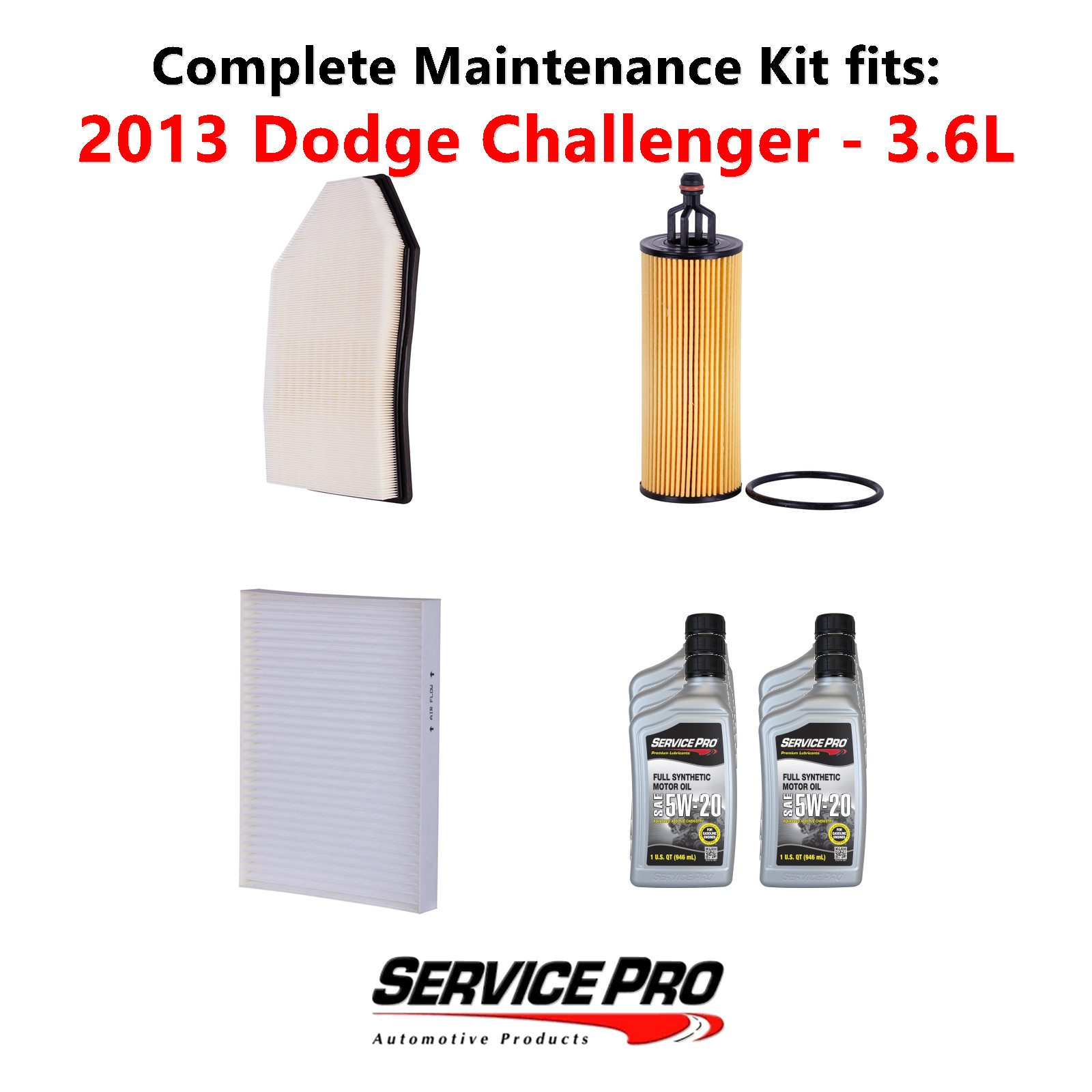 2013 Dodge Challenger 3.6L Complete Oil, Air  Cabin Filter Kit 5W-20