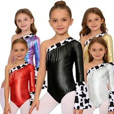 Kids Girls Bodysuit Crotch Press Buttons Jumpsuit Fringed Leotard Performance