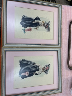 Vintage Victorian Era Watercolor Set of 2 Signed Framed Prints
