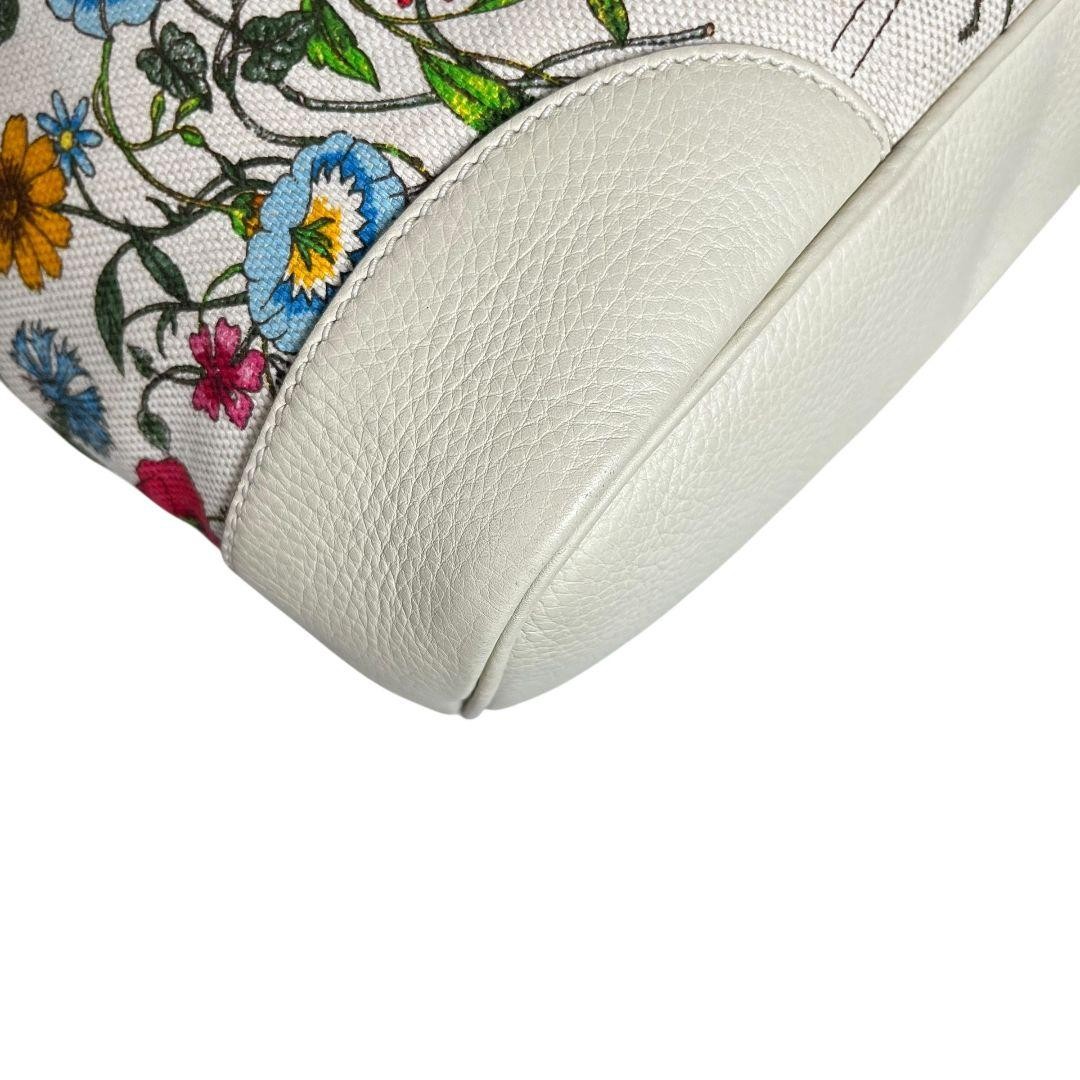 GUCCI Flora Tote Bag 50th Anniversary Flower Pattern Leather Canvas White VIN thumbnail 7