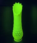 Fenton Topaz Opalescent Hobnail Swung Vase 11.25" Vaseline Uranium Glass UV Glow
