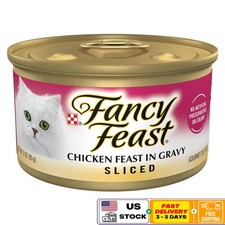 Wet Cat Food Sliced Chicken Gravy Canned Protein Rich Nutrition 24 Pack 3oz New 6.67 per gallon